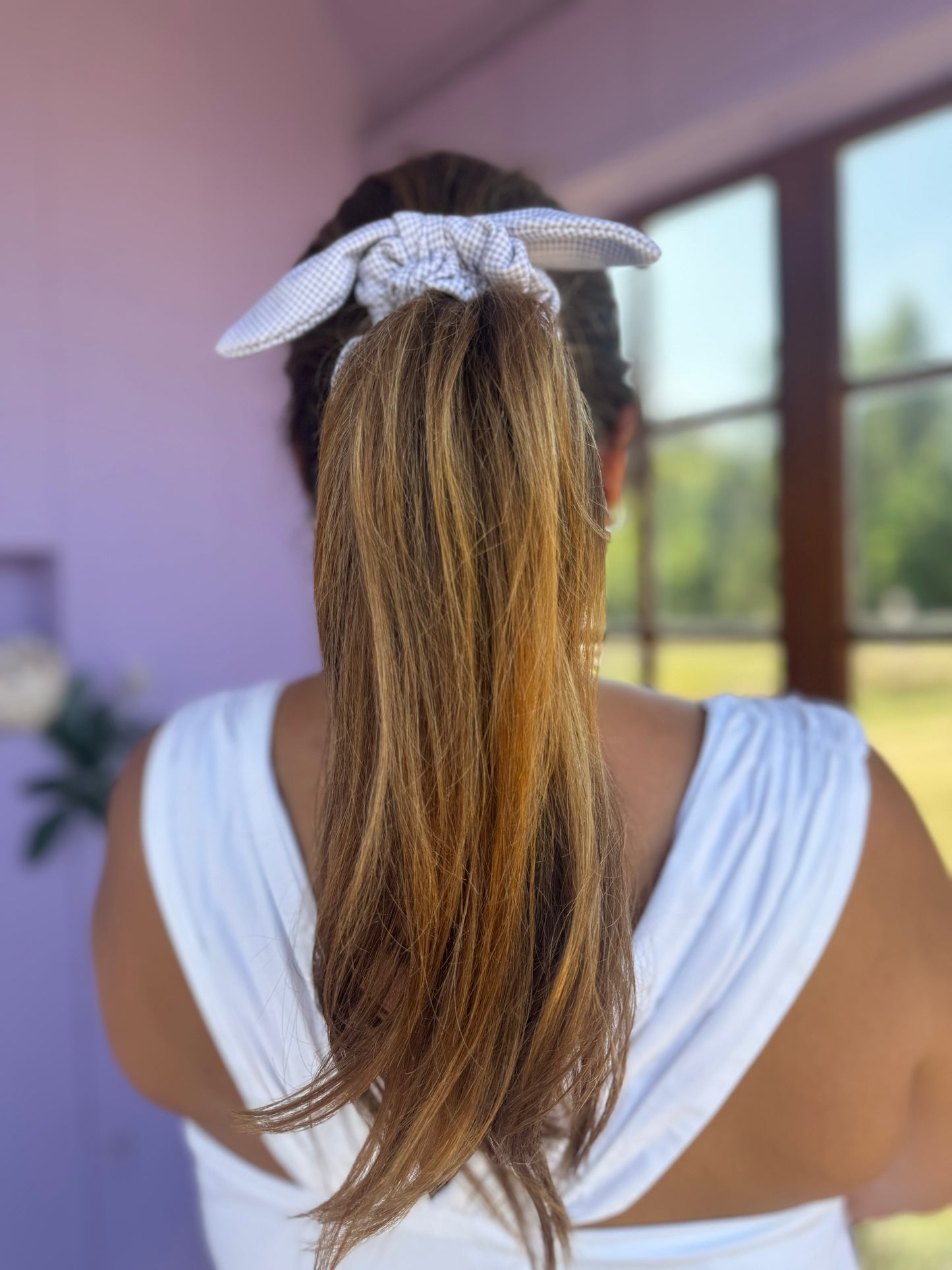 Scrunchie Chouchou à boucle vichy lavande