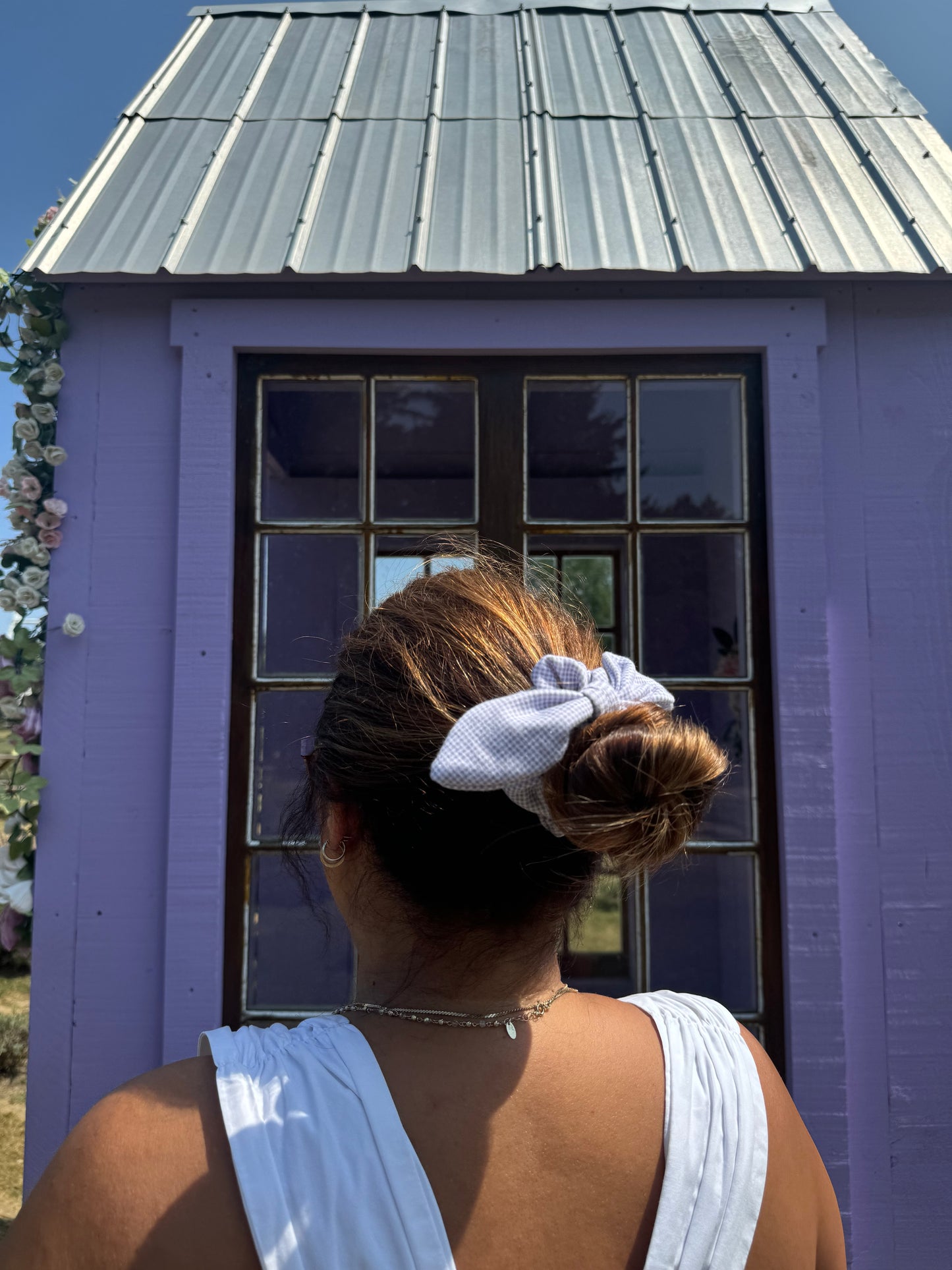 Scrunchie Chouchou à boucle vichy lavande